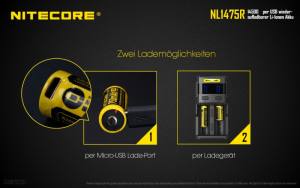 NITECORE - Li-Ion Akku Typ 14500/750mAh über Micro-USB-Kabel direkt aufladbar