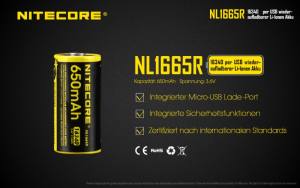 NITECORE - Li-Ion Akku Typ 16340/650mAh über Micro-USB-Kabel direkt aufladbar
