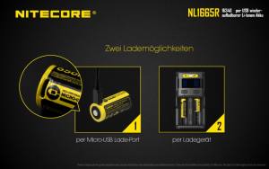 NITECORE - Li-Ion Akku Typ 16340/650mAh über Micro-USB-Kabel direkt aufladbar