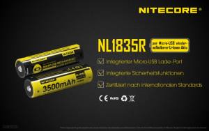 NITECORE - Li-Ion Akku Typ 18350/3500mAh über Micro-USB-Kabel direkt aufladbar
