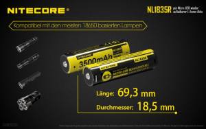 NITECORE - Li-Ion Akku Typ 18350/3500mAh über Micro-USB-Kabel direkt aufladbar