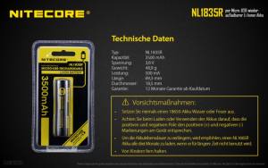 NITECORE - Li-Ion Akku Typ 18350/3500mAh über Micro-USB-Kabel direkt aufladbar