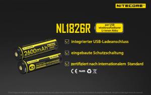 NITECORE - Li-Ion Akku Typ 18650 /2600mAh über Micro-USB-Kabel direkt aufladbar
