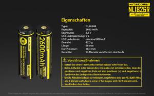 NITECORE - Li-Ion Akku Typ 18650 /2600mAh über Micro-USB-Kabel direkt aufladbar