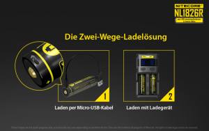 NITECORE - Li-Ion Akku Typ 18650 /2600mAh über Micro-USB-Kabel direkt aufladbar