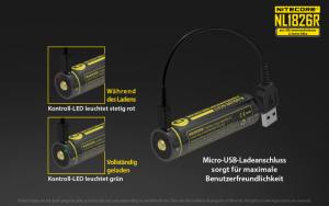 NITECORE - Li-Ion Akku Typ 18650 /2600mAh über Micro-USB-Kabel direkt aufladbar