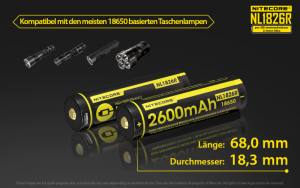 NITECORE - Li-Ion Akku Typ 18650 /2600mAh über Micro-USB-Kabel direkt aufladbar