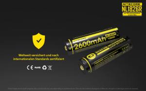 NITECORE - Li-Ion Akku Typ 18650 /2600mAh über Micro-USB-Kabel direkt aufladbar