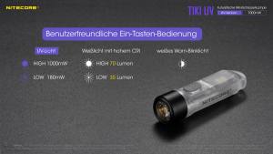 NITECORE TIKI UV - max. 1000mW - UV-Licht in zwei Leuchtstufen