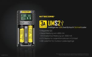 NITECORE USB Ladegerät UMS2 - mit LED-Display - Ladestrom 3A