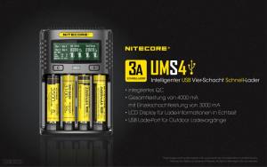 NITECORE USB Ladegerät UMS4 -  mit LED-Display - Ladestrom bis 3A